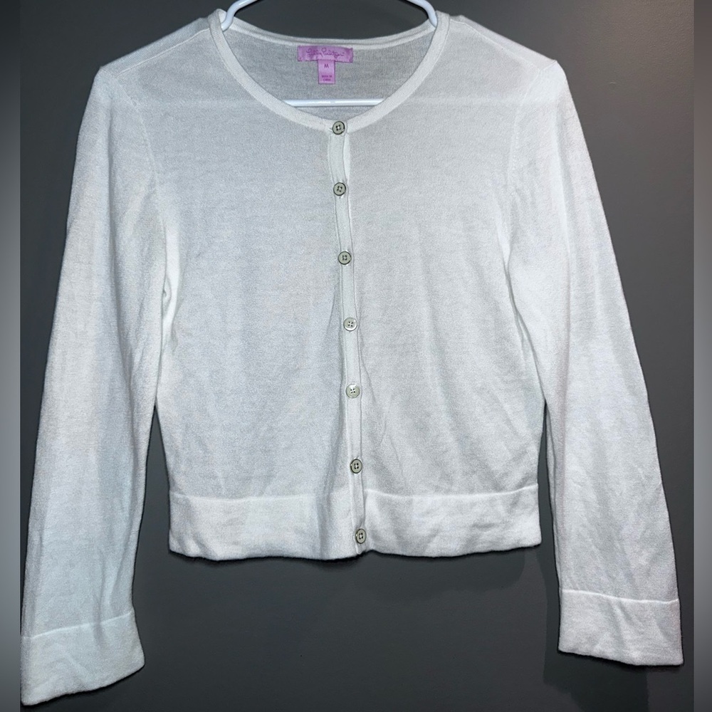 Lilly Pulitzer White Cropped Button Cardigan Sweater Women’s Medium